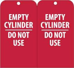 NMC - 3" High x 6" Long, EMPTY CYLINDER-DO NOT USE, English Safety & Facility Accident Prevention Tag - Tag Header: Danger, 2 Sides, Red & White Unrippable Vinyl - USA Tool & Supply