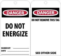 NMC - 3" High x 6" Long, DANGER - DO NOT ENTER, English Safety & Facility Accident Prevention Tag - Tag Header: Danger, 2 Sides, Black, Red & White Unrippable Vinyl - USA Tool & Supply