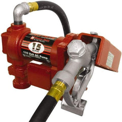 Tuthill - 15 GPM, 3/4" Hose Diam, AC Tank Pump with Manual Nozzle - 1" Inlet, 3/4" Outlet, 115 Volts, 12' Hose Length, 1/4 hp - USA Tool & Supply