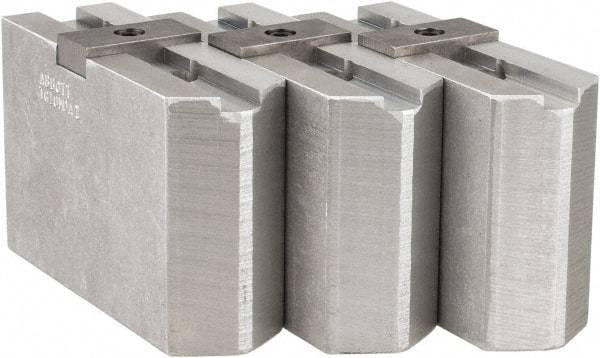 Abbott Workholding Products - Tongue & Groove Attachment, Square Soft Lathe Chuck Jaw - 3 Jaws, Aluminum, 2-1/8" Btw Mount Hole Ctrs, 4-1/2" Long x 1-1/2" Wide x 3" High, 1/2" Groove, 1/2" Fastener - USA Tool & Supply
