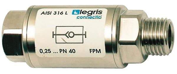 Legris - 1/4" Stainless Steel Check Valve - Unidirectional, Female BSPP x Male BSPP, 580 WOG - USA Tool & Supply