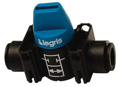 Legris - 10mm Pipe, Standard Port, Composite Miniature Ball Valve - 1 Piece, Inline - Two Way Flow, Push-to-Connect x Push-to-Connect Ends, Short Handle, 150 WOG - USA Tool & Supply