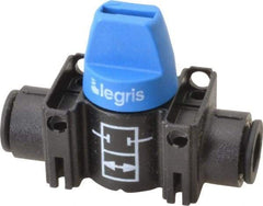 Legris - 8mm Pipe, Standard Port, Composite Miniature Ball Valve - 1 Piece, Inline - Two Way Flow, Push-to-Connect x Push-to-Connect Ends, Short Handle, 150 WOG - USA Tool & Supply