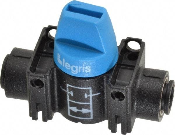Legris - 1/4" Pipe, Standard Port, Composite Miniature Ball Valve - 1 Piece, Inline - Two Way Flow, Push-to-Connect x Push-to-Connect Ends, Short Handle, 150 WOG - USA Tool & Supply