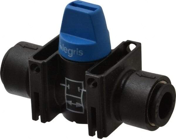 Legris - 3/8" Pipe, Standard Port, Composite Miniature Ball Valve - 1 Piece, Inline - Two Way Flow, Push-to-Connect x Push-to-Connect Ends, Short Handle, 150 WOG - USA Tool & Supply