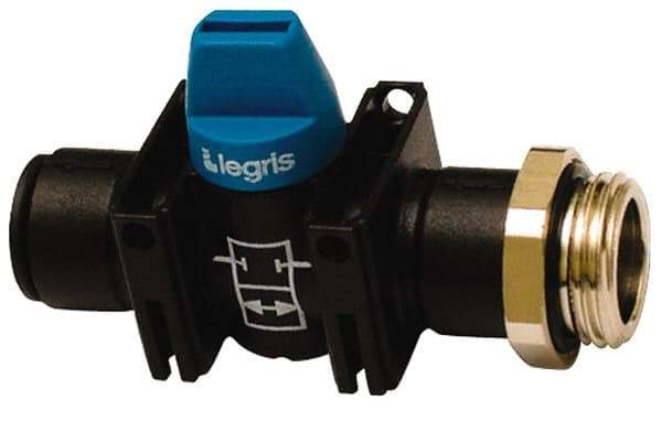 Legris - 1/4" Pipe, Standard Port, Composite Miniature Ball Valve - 1 Piece, Inline - Two Way Flow, MBSPP x Push-to-Connect Ends, Short Handle, 150 WOG - USA Tool & Supply