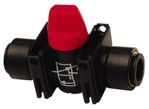 Legris - 12mm Pipe, Standard Port, Composite Miniature Ball Valve - 1 Piece, Inline - Two Way Flow, Push-to-Connect x Push-to-Connect Ends, Short Handle, 150 WOG - USA Tool & Supply
