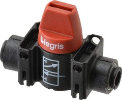 Legris - 6mm Pipe, Standard Port, Composite Miniature Ball Valve - 1 Piece, Inline - Two Way Flow, Push-to-Connect x Push-to-Connect Ends, Short Handle, 150 WOG - USA Tool & Supply