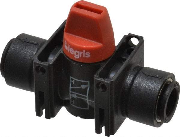 Legris - 10mm Pipe, Standard Port, Composite Miniature Ball Valve - 1 Piece, Inline - Two Way Flow, Push-to-Connect x Push-to-Connect Ends, Short Handle, 150 WOG - USA Tool & Supply