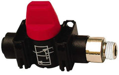 Legris - 1/4" Pipe, Standard Port, Composite Miniature Ball Valve - 1 Piece, Inline - Two Way Flow, MNPT x Push-to-Connect Ends, Short Handle, 150 WOG - USA Tool & Supply