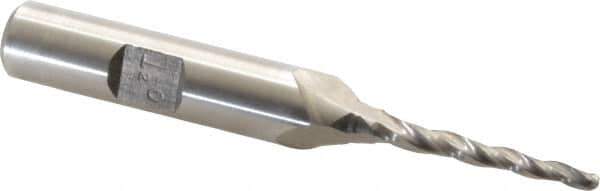 Made in USA - 1.5° Taper Angle per Side, 3/32" Small End Diam, 1" LOC, High Speed Steel 3 Flute Tapered Ball End Mill - 2-7/8" OAL, 3/8" Shank Diam - USA Tool & Supply