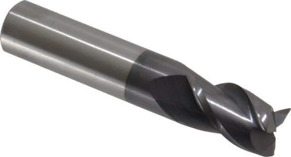 Accupro - 9/16", 7/8" LOC, 9/16" Shank Diam, 3" OAL, 3 Flute, Solid Carbide Square End Mill - Single End, AlTiN Finish, Spiral Flute, 40° Helix, Centercutting, Right Hand Cut, Right Hand Flute - USA Tool & Supply