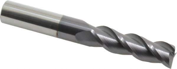 Accupro - 5/8", 2-1/8" LOC, 5/8" Shank Diam, 4-5/8" OAL, 3 Flute, Solid Carbide Square End Mill - Single End, AlTiN Finish, Spiral Flute, 40° Helix, Centercutting, Right Hand Cut, Right Hand Flute - USA Tool & Supply