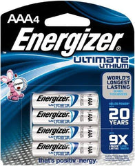 Energizer - Size AAA, Lithium, Photo Battery - 1.5 Volts, Button Tab Terminal, FR03 - USA Tool & Supply