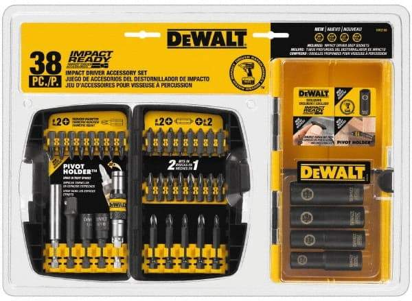 DeWALT - 38 Piece, Impact Ready Accessory Set - 1/4" Hex Shank, 3/8" Sockets Drive - USA Tool & Supply