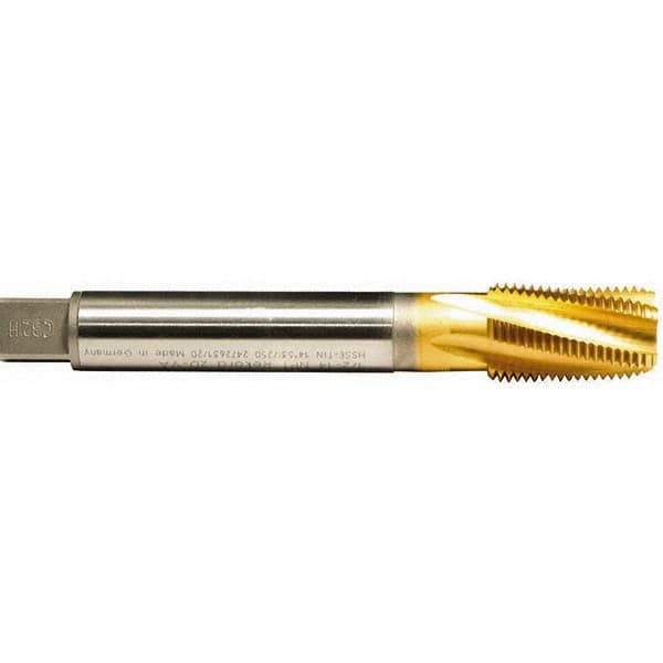 Emuge - 3/4-14 NPT, 15° Helix, 5 Flutes, TiN Finish, Cobalt, Spiral Flute Pipe Tap - Right Hand Flute, 1.38" Thread Length, 0.679" Square Size, Series KEG - USA Tool & Supply