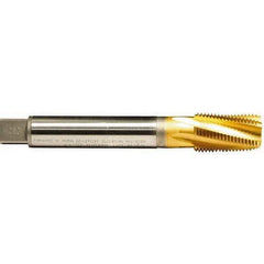Emuge - 1 - 11-1/2 NPT, 15° Helix, 5 Flutes, TiN Finish, Cobalt, Spiral Flute Pipe Tap - Right Hand Flute, 1-3/4" Thread Length, 0.843" Square Size, Series KEG - USA Tool & Supply
