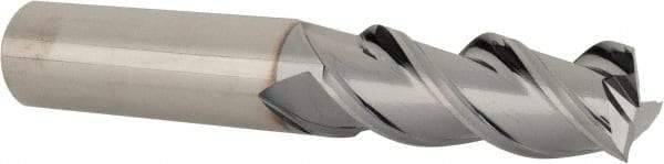 Value Collection - 1/2", 1-1/4" LOC, 1/2" Shank Diam, 3" OAL, 3 Flute, Solid Carbide Square End Mill - Single End, TiCN Finish, Spiral Flute, 45° Helix, Right Hand Cut, Right Hand Flute - USA Tool & Supply