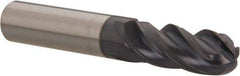 Accupro - 3/8" Diam, 1" LOC, 4 Flute Solid Carbide Ball End Mill - AlTiN Finish, Single End, 2-1/2" OAL, 3/8" Shank Diam, Spiral Flute - USA Tool & Supply