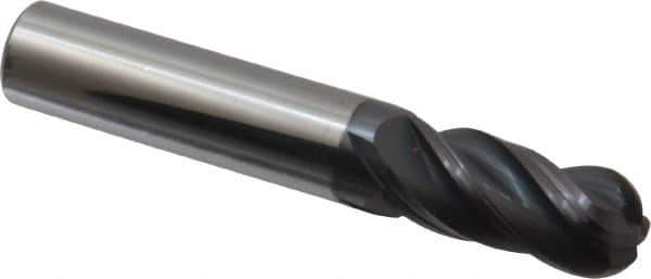 Accupro - 7/16" Diam, 1" LOC, 4 Flute Solid Carbide Ball End Mill - AlTiN Finish, Single End, 2-3/4" OAL, 7/16" Shank Diam, Spiral Flute - USA Tool & Supply