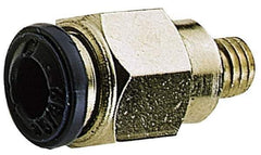Alpha Technologies - 1/4" Outside Diam, 10-32 UNF, Nickel Plated Brass Push-to-Connect Male Connector - 250 Max psi, Tube to Male UNF Connection, Buna O-Ring - USA Tool & Supply