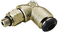 Alpha Technologies - 1/4" Outside Diam, 10-32 UNF, Nickel Plated Brass Push-to-Connect Male Elbow - 250 Max psi, Tube to Male UNF Connection, Buna O-Ring - USA Tool & Supply