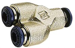 Alpha Technologies - 1/4" Tube OD, Nickel Plated Brass Push-to-Connect Tube Union Y - Tube to Tube Connection, 250 Max psi, Buna O-Ring, 160°F Max Working Temp - USA Tool & Supply