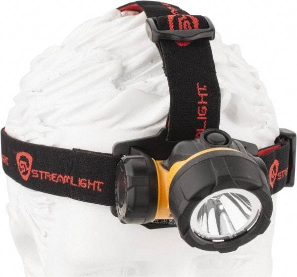 Streamlight - White LED Bulb, 150 Lumens, Hands-free Flashlight - Black, Yellow Plastic Body, 3 AAA Alkaline Batteries Included - USA Tool & Supply