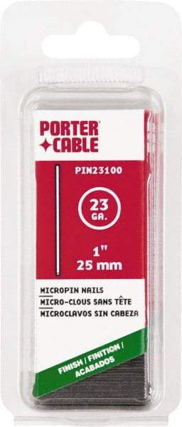 Porter-Cable - 23 Gauge 1" Long Pin Nails for Power Nailers - Steel, Galvanized Finish, Straight Stick Collation, Chisel Point - USA Tool & Supply