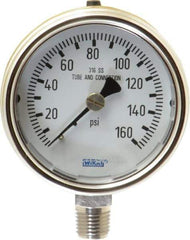 Wika - 2-1/2" Dial, 1/4 Thread, 0-160 Scale Range, Pressure Gauge - Lower Connection Mount, Accurate to 2-1-2% of Scale - USA Tool & Supply