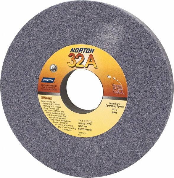 Norton - 12" Diam x 3" Hole x 1-1/2" Thick, H Hardness, 46 Grit Surface Grinding Wheel - Aluminum Oxide, Type 1, Coarse Grade, 2,070 Max RPM, Vitrified Bond, No Recess - USA Tool & Supply
