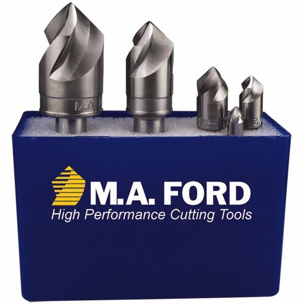 M.A. Ford - 5 Piece, 1/4 to 3/4" Head Diam, 100° Included Angle, Single End Countersink Set - USA Tool & Supply