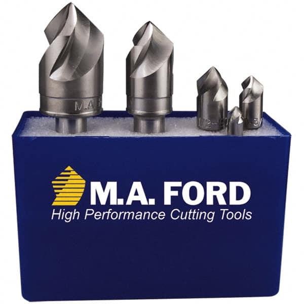 M.A. Ford - 5 Piece, 1/4 to 3/4" Head Diam, 60° Included Angle, Single End Countersink Set - USA Tool & Supply