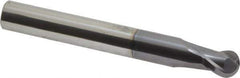 Accupro - 1/2" Diam, 1/2" LOC, 2 Flute Solid Carbide Ball End Mill - AlTiN Finish, Single End, 4" OAL, 1/2" Shank Diam, Spiral Flute - USA Tool & Supply