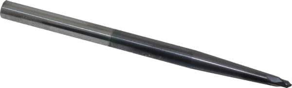 Accupro - 3° Taper Angle per Side, 1/8" Small End Diam, 1/8" LOC, Solid Carbide 2 Flute Tapered Ball End Mill - AlTiN Finish, 4" OAL, 1/4" Shank Diam, Spiral Flute, 30° Helix - USA Tool & Supply