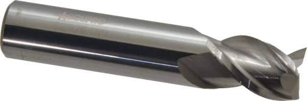 Accupro - 1/2", 5/8" LOC, 1/2" Shank Diam, 2-1/2" OAL, 3 Flute, Solid Carbide Square End Mill - Single End, Uncoated, Spiral Flute, 40° Helix, Centercutting, Right Hand Cut, Right Hand Flute - USA Tool & Supply