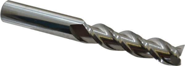 Accupro - 1/2", 2" LOC, 1/2" Shank Diam, 4" OAL, 3 Flute, Solid Carbide Square End Mill - Single End, Uncoated, Spiral Flute, 40° Helix, Centercutting, Right Hand Cut, Right Hand Flute - USA Tool & Supply