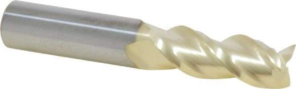 Accupro - 1/2", 1-1/4" LOC, 1/2" Shank Diam, 3" OAL, 3 Flute, Solid Carbide Square End Mill - Single End, ZrN Finish, Spiral Flute, 40° Helix, Centercutting, Right Hand Cut, Right Hand Flute - USA Tool & Supply
