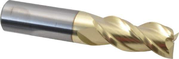 Accupro - 3/4", 1-5/8" LOC, 3/4" Shank Diam, 4" OAL, 3 Flute, Solid Carbide Square End Mill - Single End, ZrN Finish, Spiral Flute, 40° Helix, Centercutting, Right Hand Cut, Right Hand Flute - USA Tool & Supply