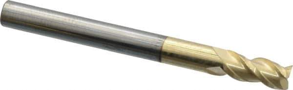 Accupro - 3/16", 3/8" LOC, 3/16" Shank Diam, 2" OAL, 3 Flute, Solid Carbide Square End Mill - Single End, ZrN Finish, Spiral Flute, 40° Helix, Centercutting, Right Hand Cut, Right Hand Flute - USA Tool & Supply