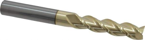 Accupro - 3/8", 1-1/2" LOC, 3/8" Shank Diam, 3-1/2" OAL, 3 Flute, Solid Carbide Square End Mill - Single End, ZrN Finish, Spiral Flute, 40° Helix, Centercutting, Right Hand Cut, Right Hand Flute - USA Tool & Supply