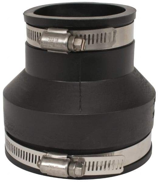 Made in USA - 3 x 2" PVC Flexible Pipe Coupling with Clamp - 4" Long, Pipe x Pipe, Stainless Steel Clamp - USA Tool & Supply