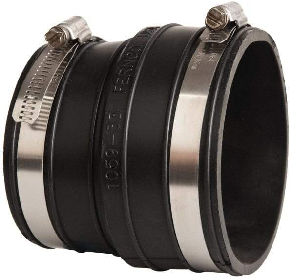 Made in USA - 3" PVC Flexible Pipe Coupling with Clamp - 4" Long, Socket x Pipe, Stainless Steel Clamp - USA Tool & Supply
