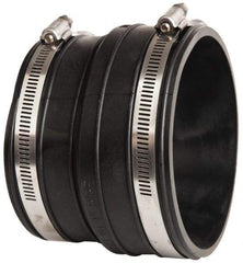 Made in USA - 4" PVC Flexible Pipe Coupling with Clamp - 4" Long, Socket x Pipe, Stainless Steel Clamp - USA Tool & Supply
