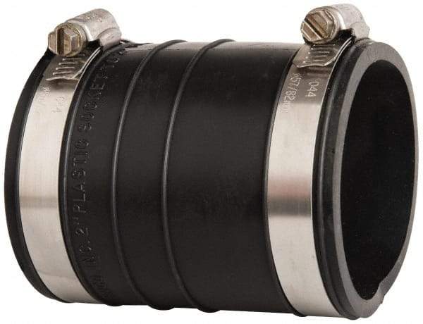 Made in USA - 2" PVC Flexible Pipe Coupling with Clamp - 4" Long, Socket x Socket, Stainless Steel Clamp - USA Tool & Supply