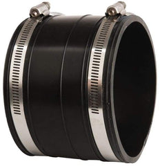 Made in USA - 4" PVC Flexible Pipe Coupling with Clamp - 4" Long, Socket x Socket, Stainless Steel Clamp - USA Tool & Supply