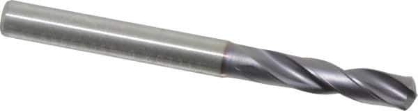Kennametal - 5.4991mm 140° Spiral Flute Solid Carbide Screw Machine Drill Bit - Multilayer TiAlN Finish, Right Hand Cut, 28mm Flute Length, 66mm OAL, Standard Point, Straight Shank - USA Tool & Supply