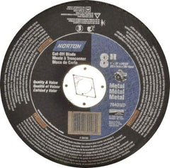 Norton - 8" 24 Grit Aluminum Oxide Cutoff Wheel - 1/8" Thick, 5/8" Arbor, 7,640 Max RPM, Use with Circular Saws - USA Tool & Supply