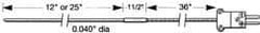 Thermo Electric - 0 to 1800°F, E Flexible, Thermocouple Probe - 3 Ft. Cable Length, Stripped Ends, 12 Inch Probe Sheath Length, 3 Sec Response Time - USA Tool & Supply