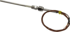 Thermo Electric - 0 to 2012°F, K Pipe Fitting, Thermocouple Probe - 6 Ft. Cable Length, Stripped Ends, 9 Sec Response Time - USA Tool & Supply